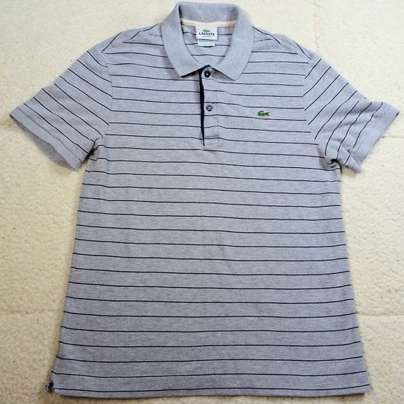 Lacoste Devanlay Gray w/Blue Lines Polo Size 4 Med - Picture 1 of 4